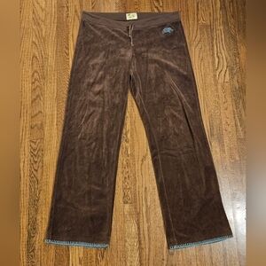 Y2K Green Dragon Velour Lounge Pants L Brown Dragon Embroidered Straight-Leg